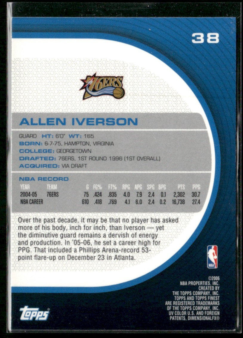 Allen Iverson 2006 Topps Finest #38 Philadelphia 76ers