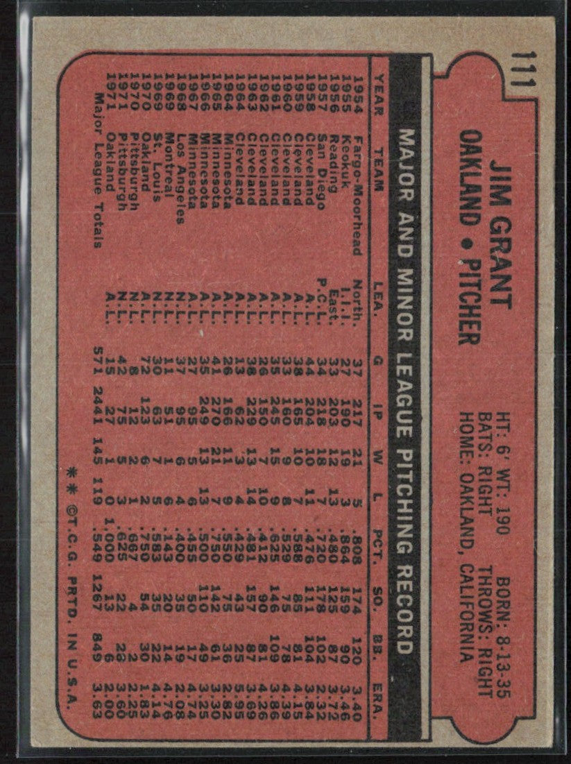 Jim Grant 1972 Topps #111 Oakland Athletics