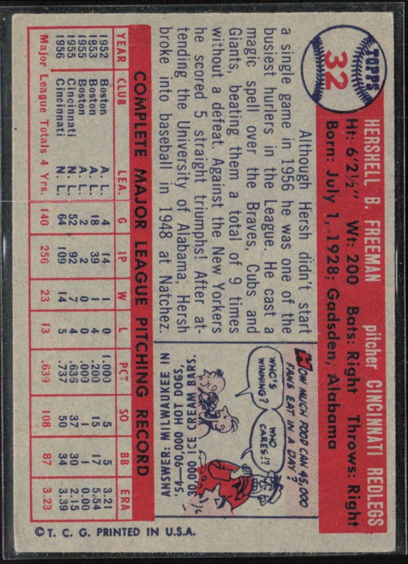Hersh Freeman 1957 Topps #32 Cincinnati Redlegs