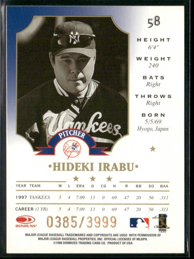 Hideki Irabu 1998 Leaf Fractal Foundations /3999 #58 New York Yankees