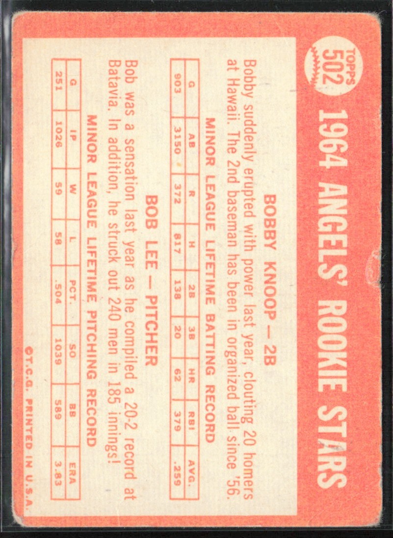 Bobby Knoop Bob Lee 1964 Topps RC #502.0 Los Angeles Angels