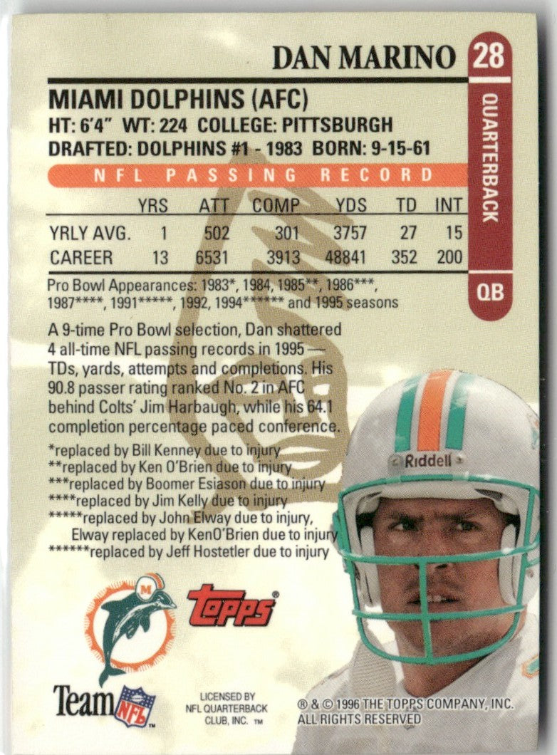 Dan Marino 1996 Topps Gilt Edge #28 Miami Dolphins