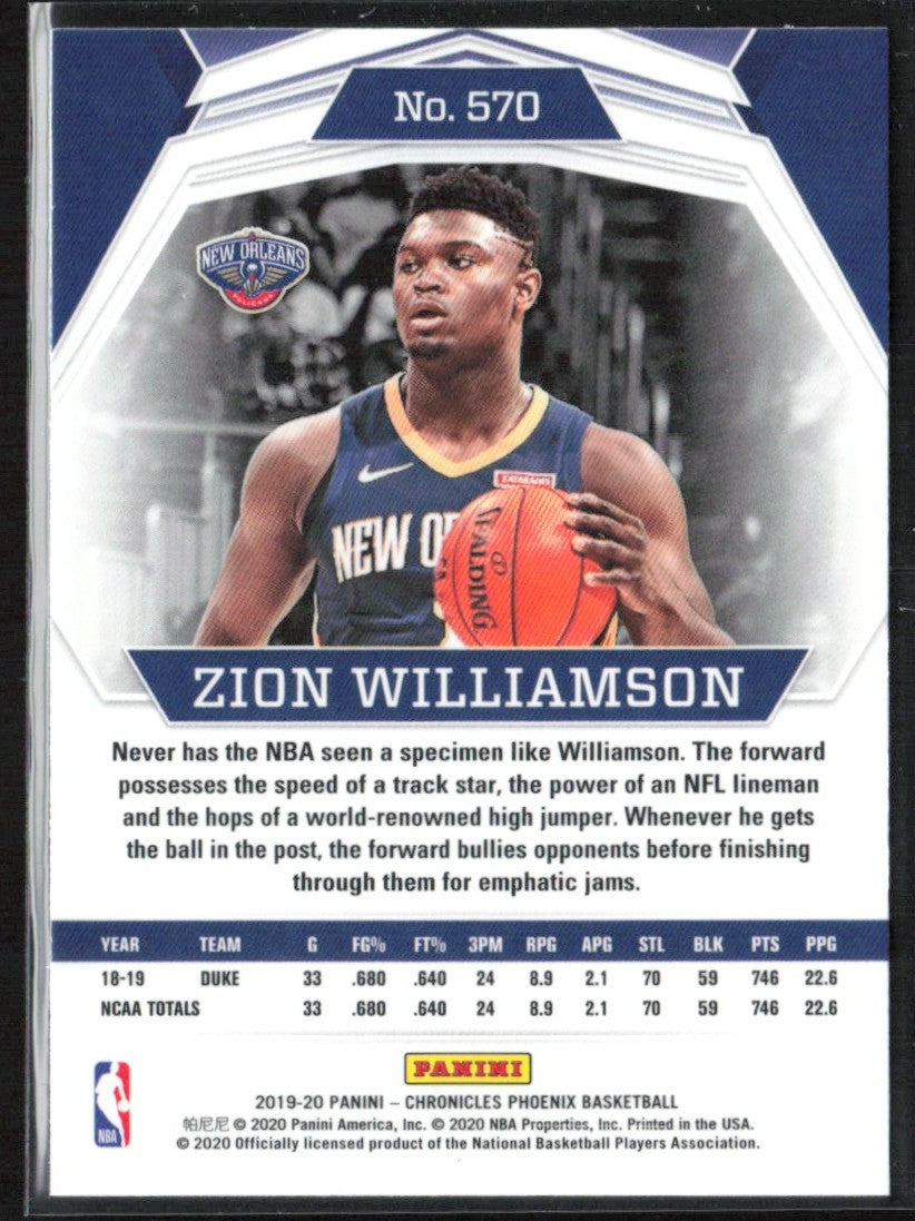 Zion Williamson 2019 Panini Chronicles Phoenix RC #570 New Orleans Pelicans