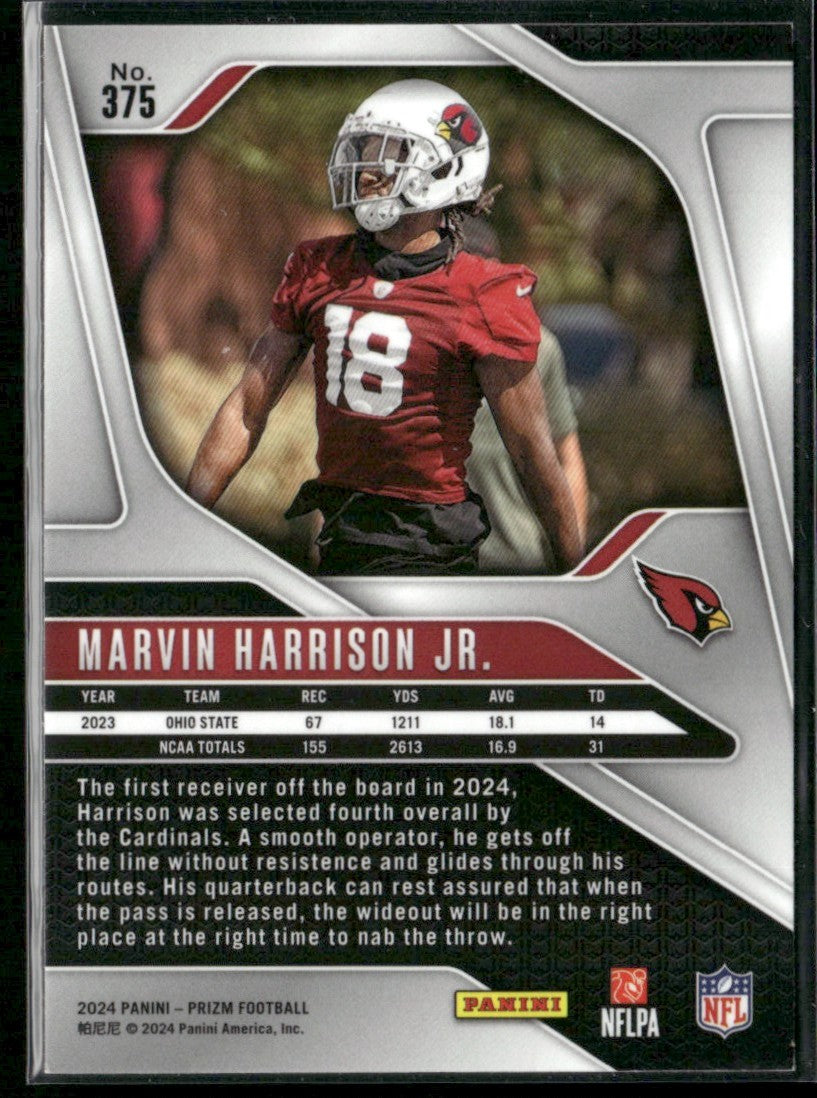 Marvin Harrison Jr. 2024 Panini Prizm RC #375 Arizona Cardinals
