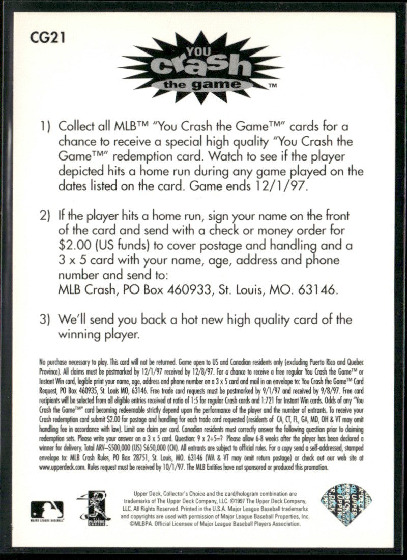 Vladimir Guerrero 1997 Upper Deck Collector's Choice You Crash the Game #CG21