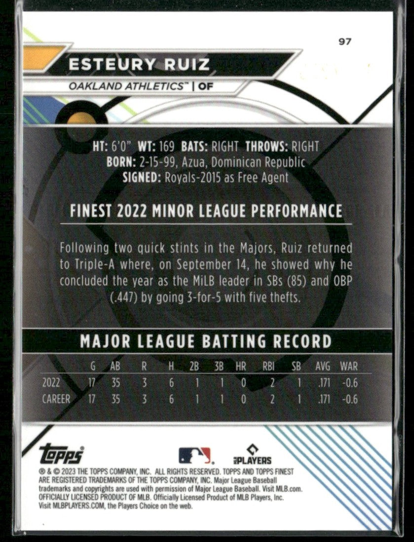Esteury Ruiz 2023 Topps Finest Blue/Aqua Vapor Refractor RC /250 #97