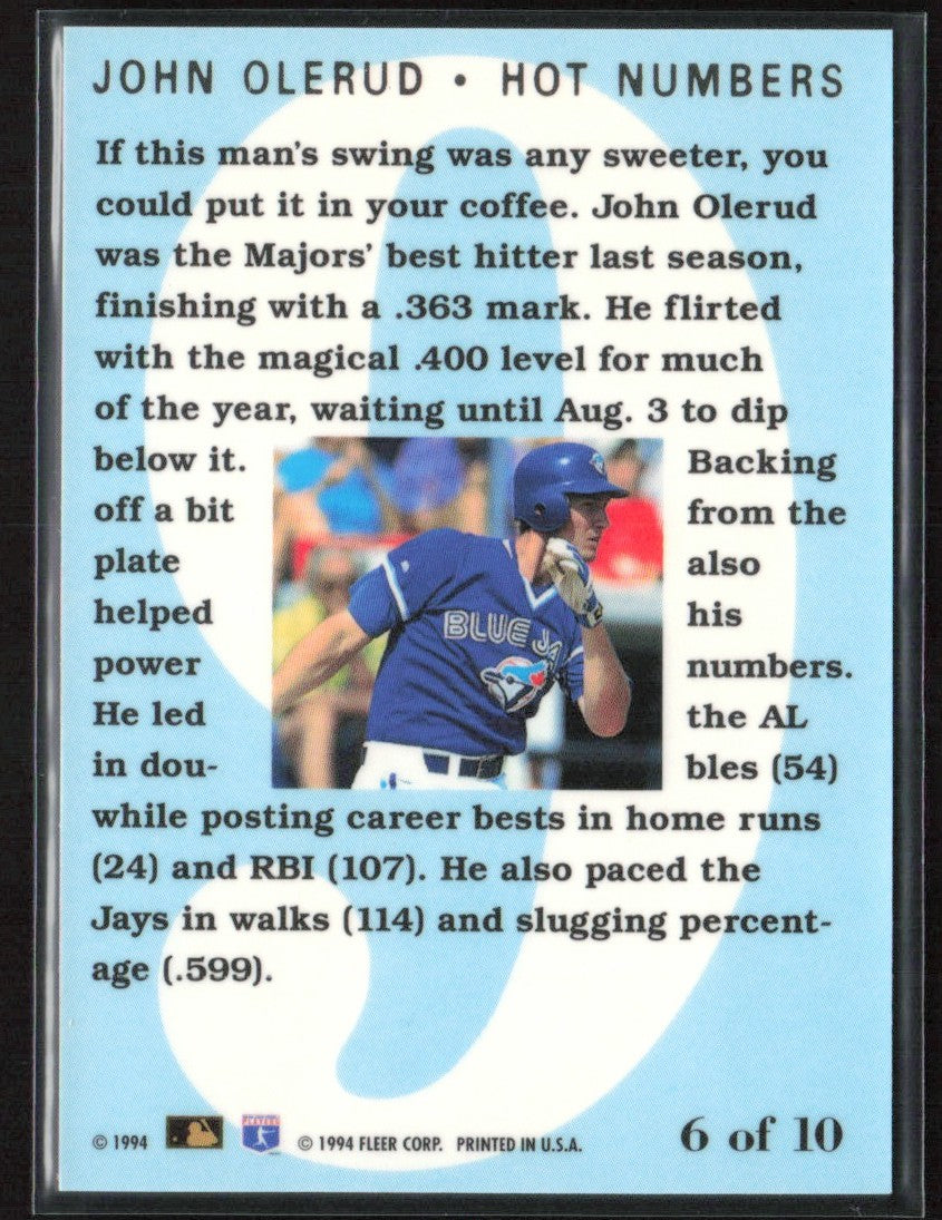 John Olerud 1994 Flair Hot Numbers #6 Toronto Blue Jays