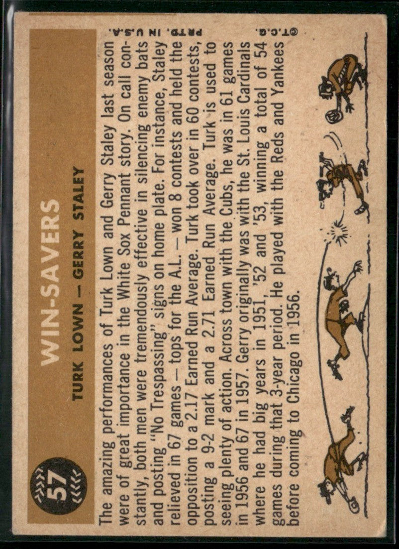 Win-Savers (Turk Lown/Gerry Staley) 1960 Topps #57 Chicago White Sox