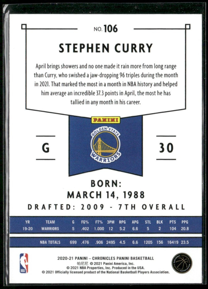 Stephen Curry 2020 Panini Chronicles #106 Golden State Warriors
