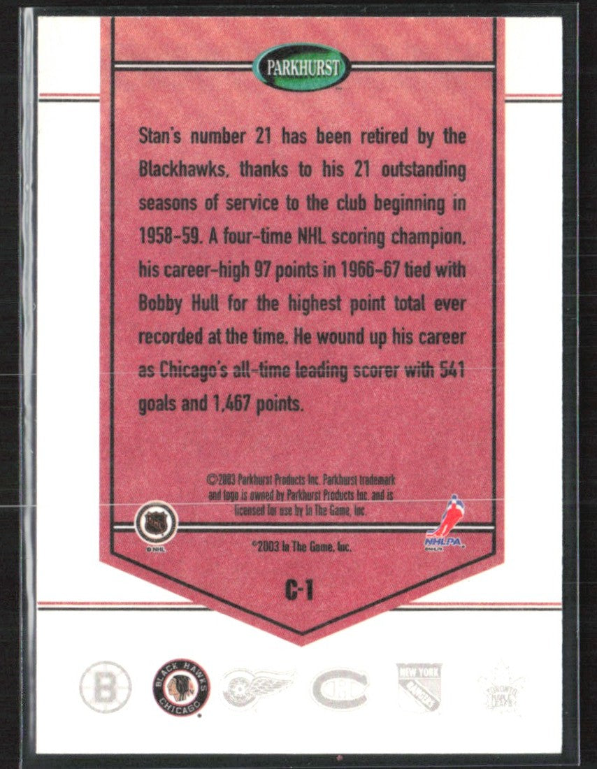 Stan Mikita 2003 Parkhurst Original Six Retired Numbers #C-1 Chicago Blackhawks