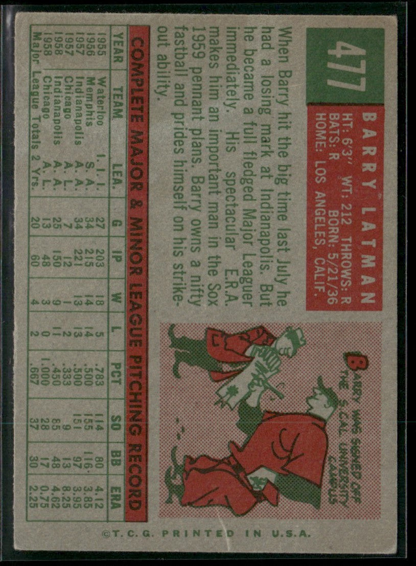 Barry Latman 1959 Topps #477 Chicago White Sox