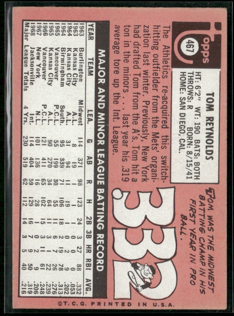 Tom Reynolds 1969 Topps #467 Oakland Athletics