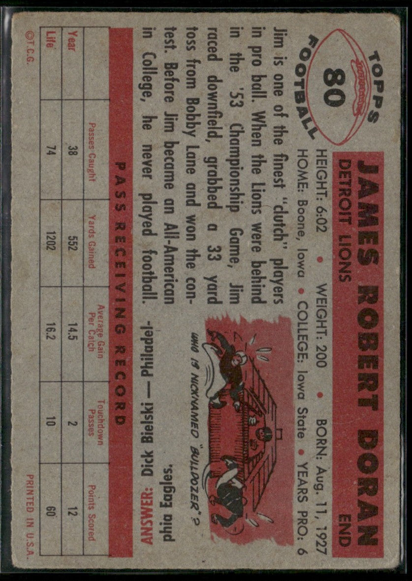 Jim Doran 1956 Topps RC #80 Detroit Lions