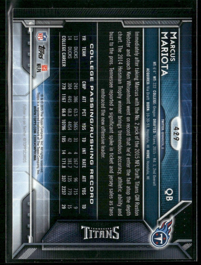 Marcus Mariota 2015 Topps RC #429 Tennessee Titans
