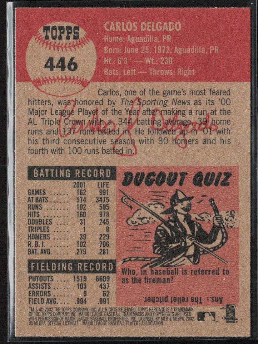 Carlos Delgado 2002 Topps Heritage SP #446 Toronto Blue Jays