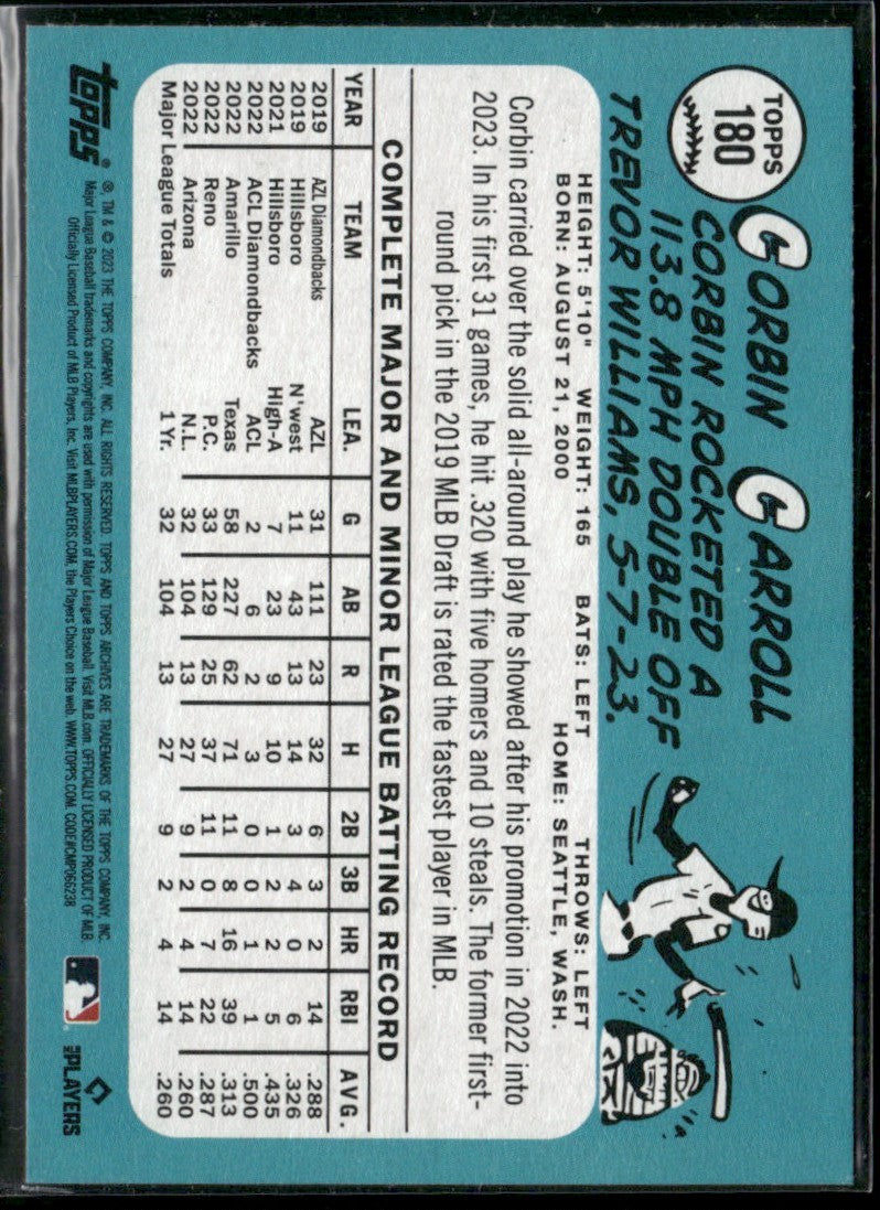 Corbin Carroll 2023 Topps Archives RC #180 Arizona Diamondbacks