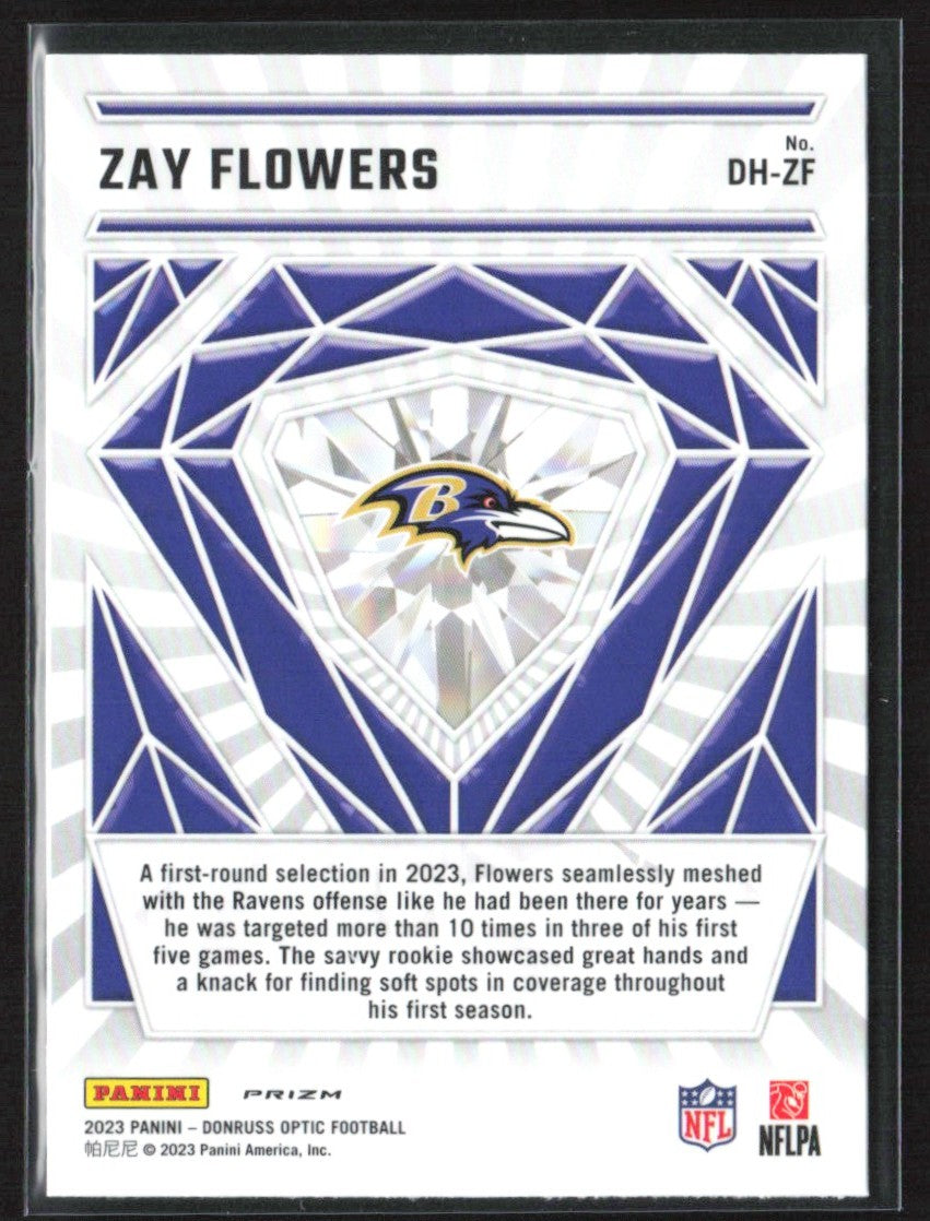 Zay Flowers 2023 Donruss Optic Diamond Hands Silver Holo Prizm RC #DH-ZF