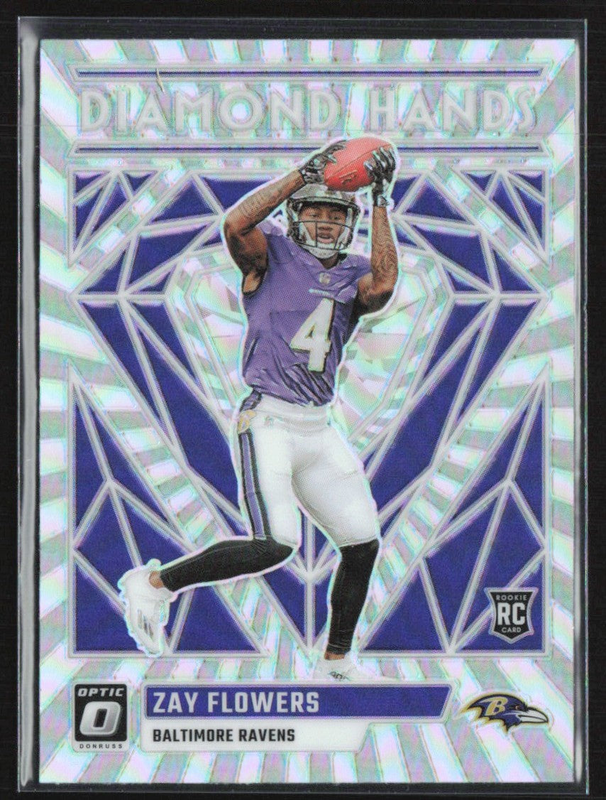 Zay Flowers 2023 Donruss Optic Diamond Hands Silver Holo Prizm RC #DH-ZF