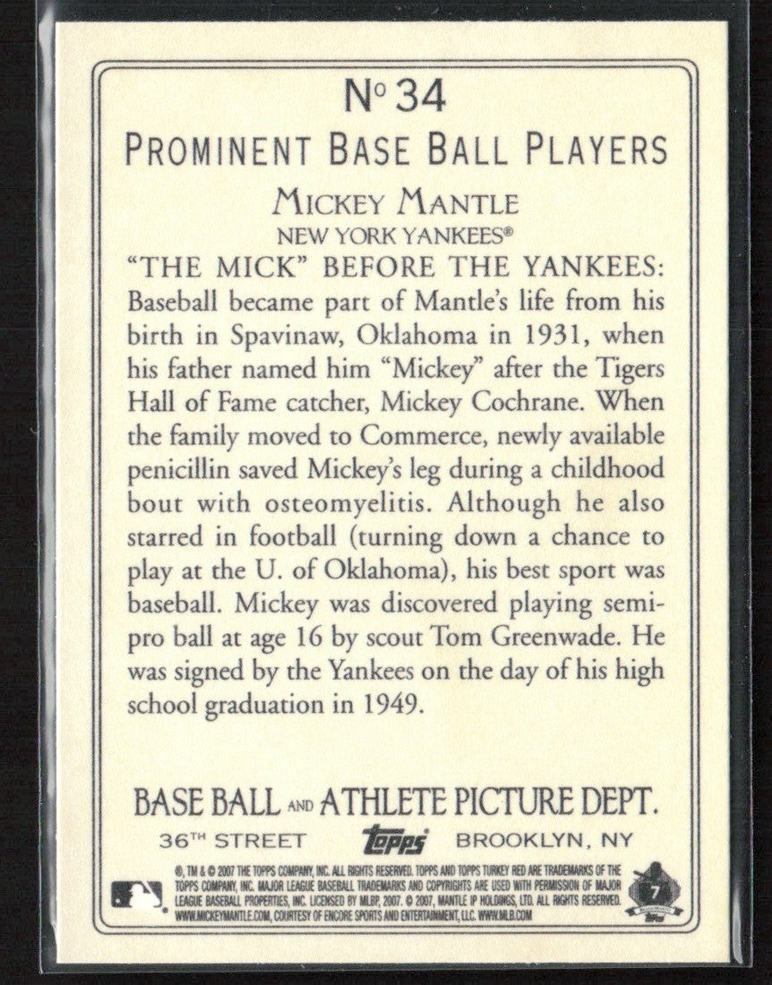 Mickey Mantle 2007 Topps Turkey Red #34 New York Yankees