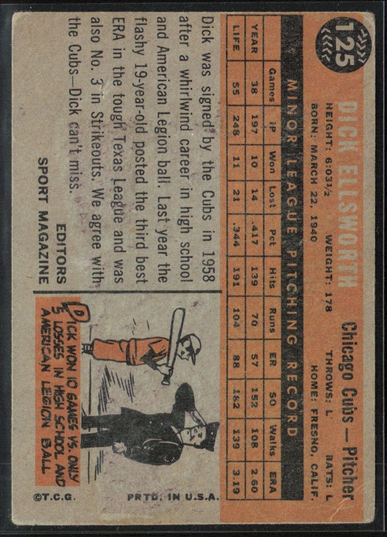 Dick Ellsworth 1960 Topps RC #125.0 Chicago Cubs