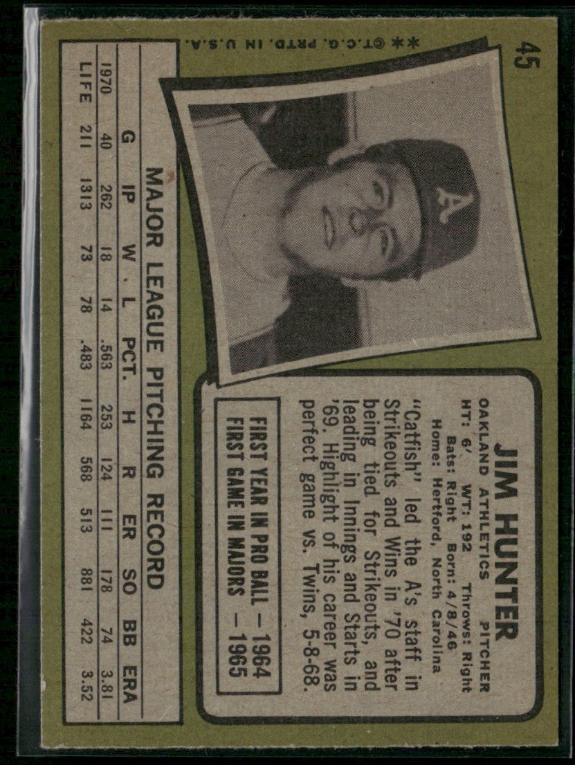 Jim Hunter 1971 Topps #45 Oakland Athletics