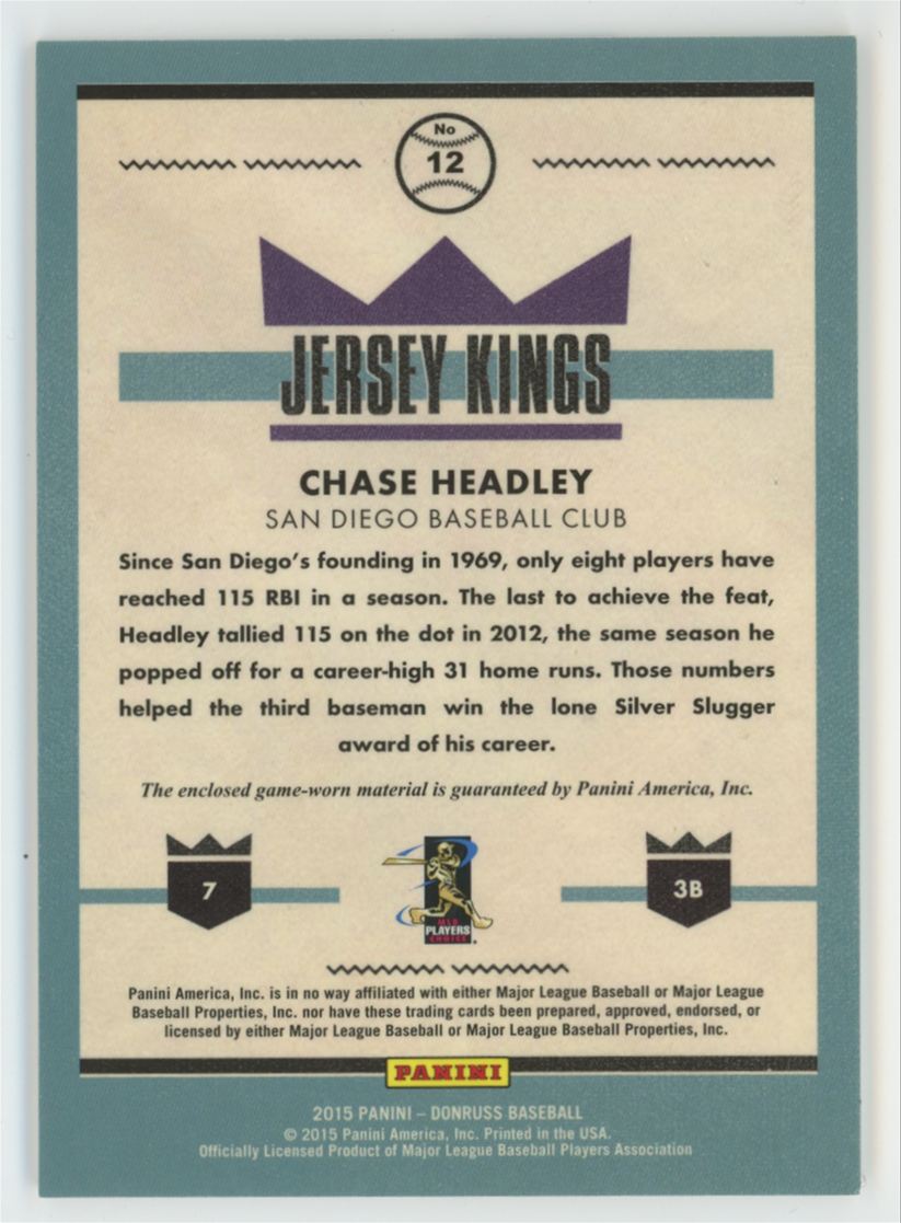 Chase Headley 2015 Donruss Jersey Kings Jersey #12 San Diego Padres