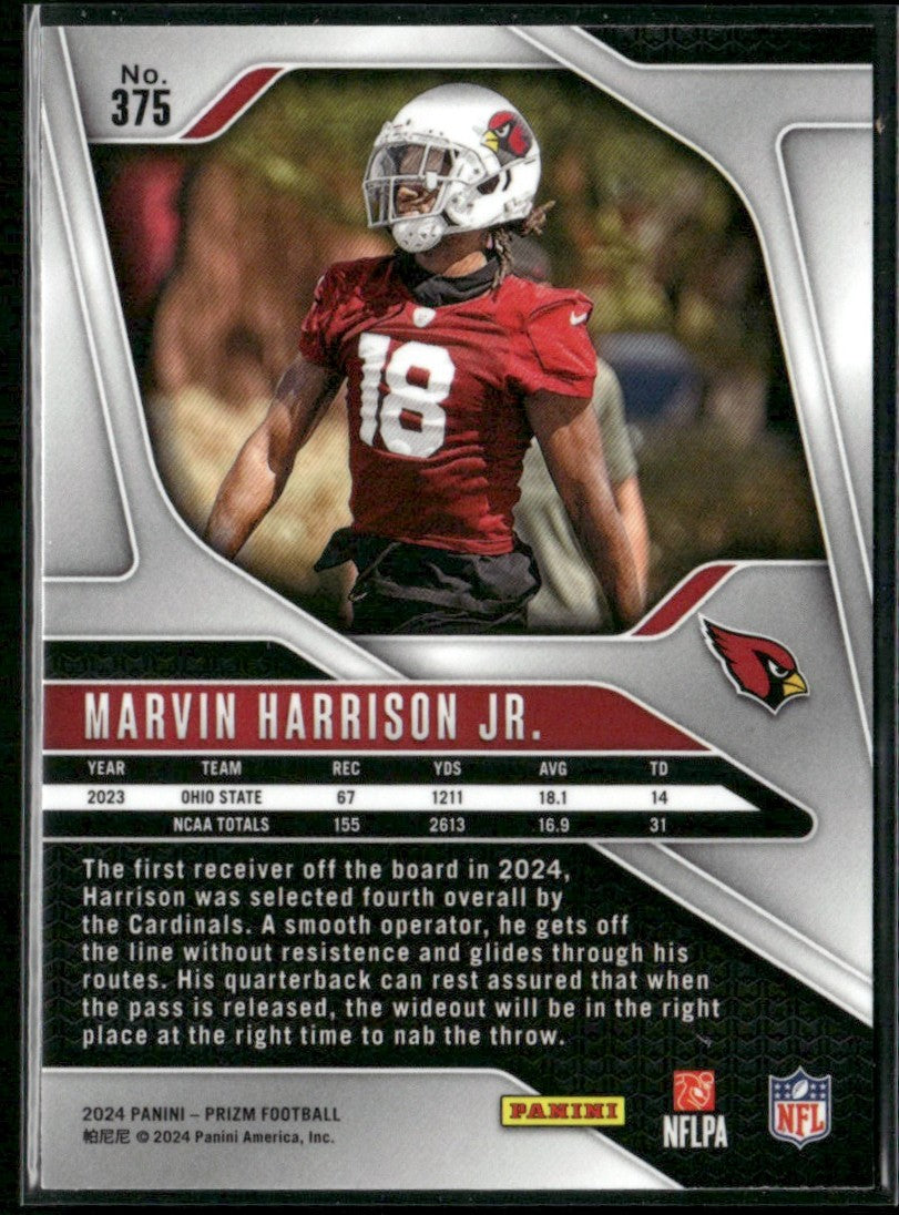 Marvin Harrison Jr. 2024 Panini Prizm RC #375 Arizona Cardinals