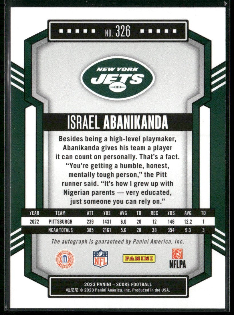 Israel Abanikanda 2023 Score RC AUTO #326 New York Jets