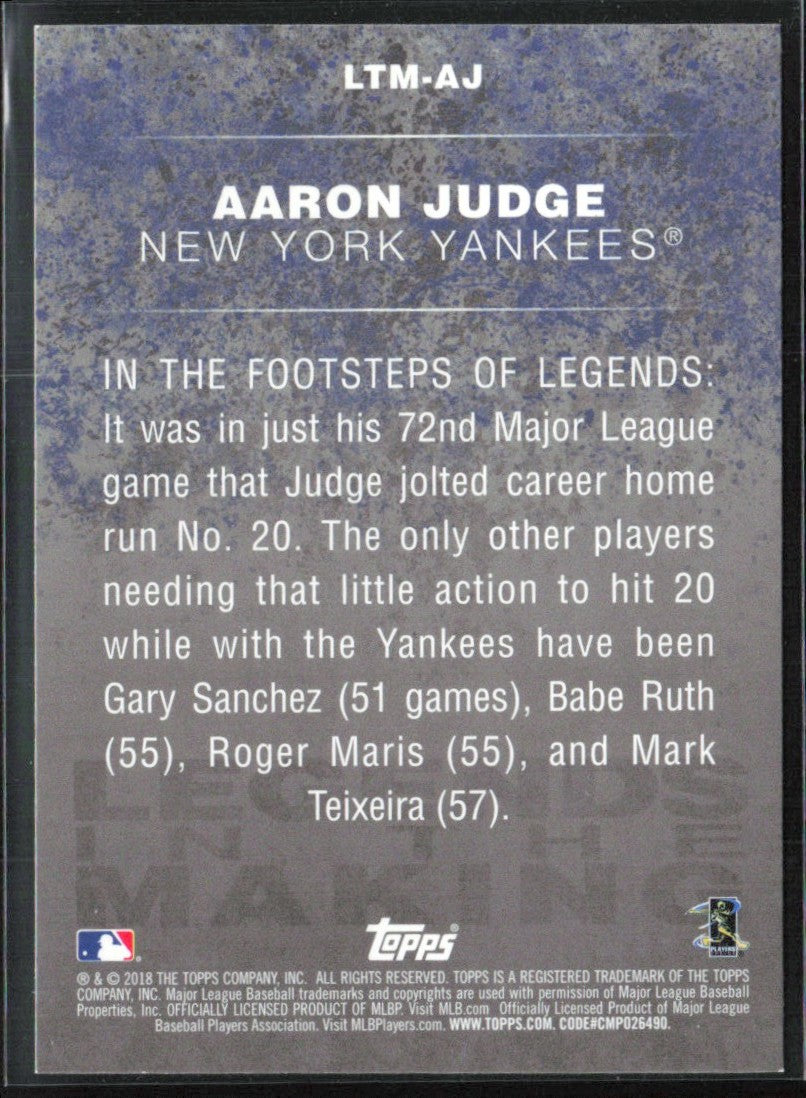 Aaron Judge 2018 Topps Legends in the Making #LTM-AJ New York Yankees