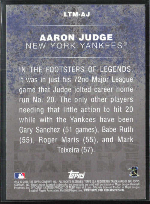 Aaron Judge 2018 Topps Legends in the Making #LTM-AJ New York Yankees