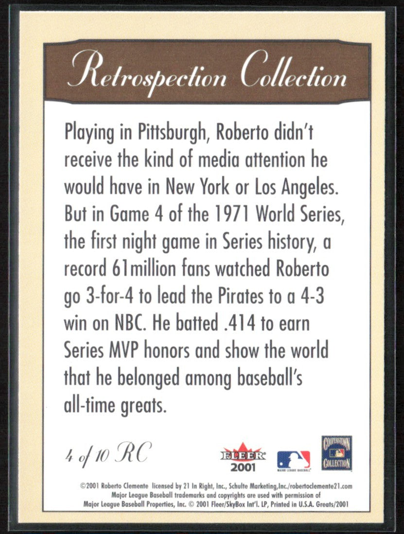 Roberto Clemente 2001 Fleer Retrospection Collection #4 Pittsburgh Pirates