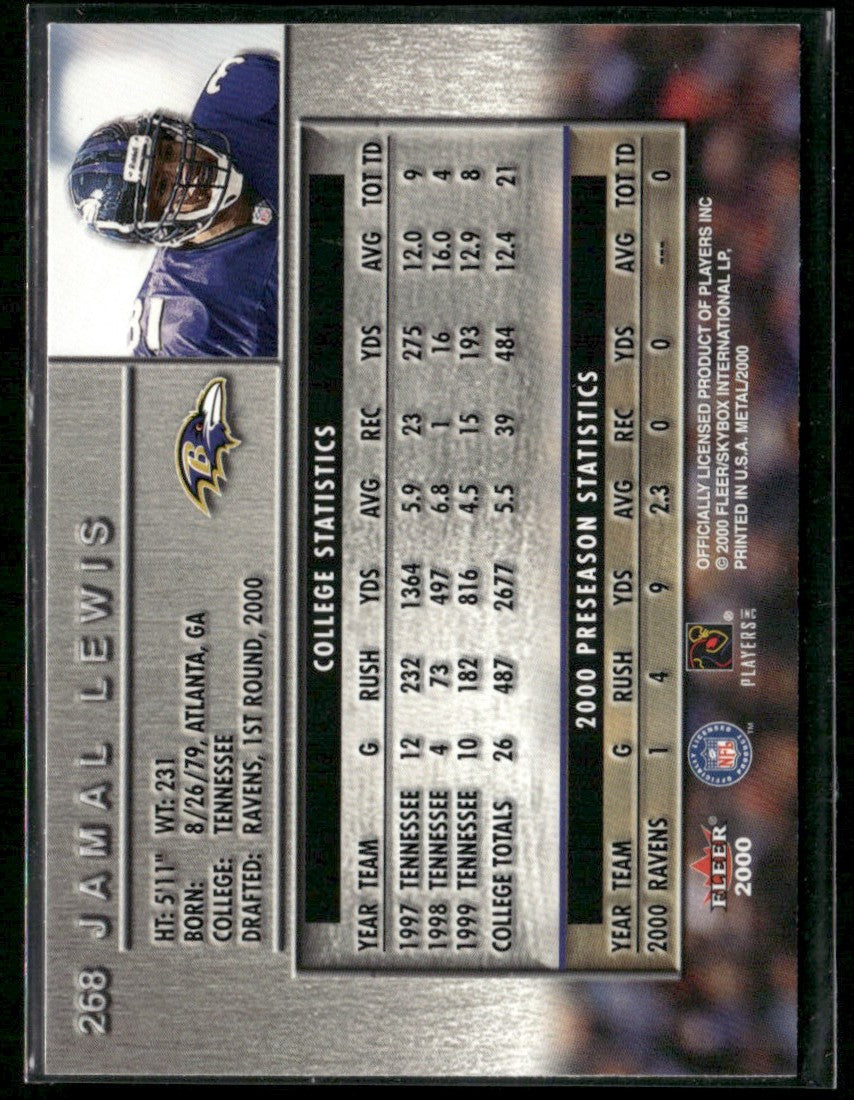 Jamal Lewis 2000 Fleer Rare Metal Rookies RC #268 Baltimore Ravens