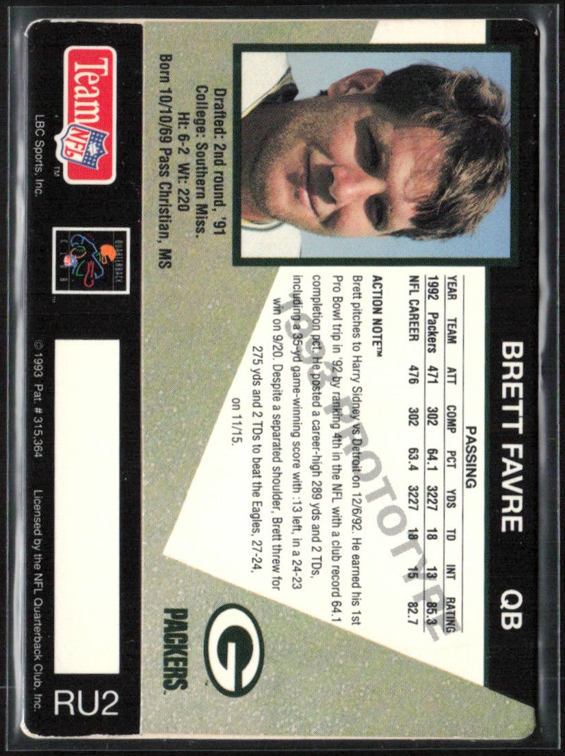 Brett Favre 1993 Action Packed Prototype #RU2 Green Bay Packers