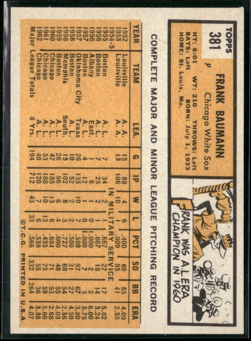 Frank Baumann 1963 Topps #381 Chicago White Sox