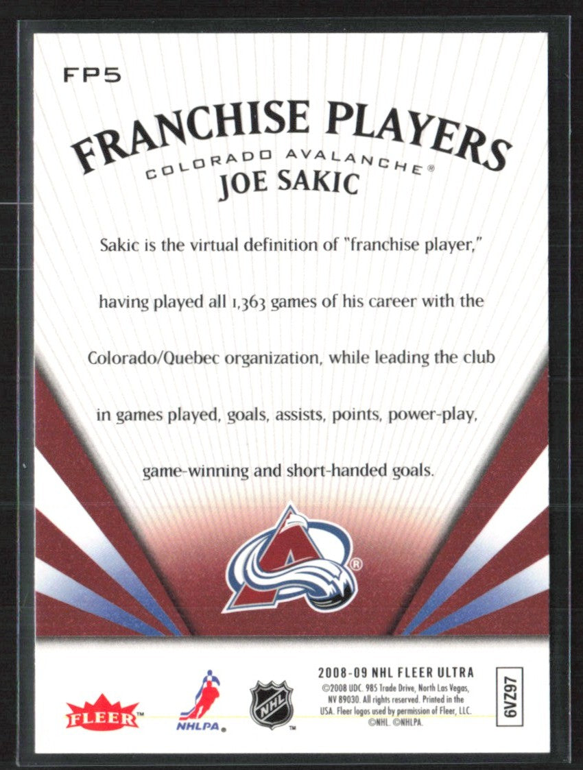 Joe Sakic 2008 Fleer Ultra Franchise Players #FP5 Colorado Avalanche