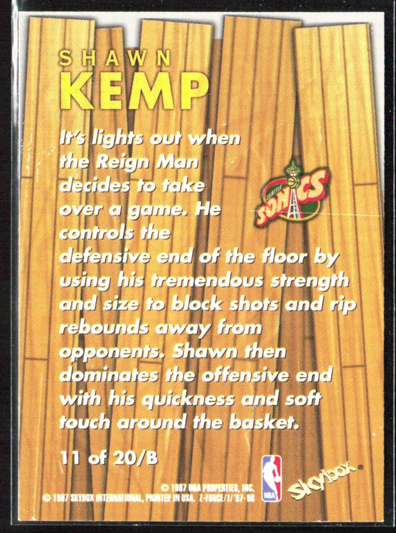 Shawn Kemp 1997 Skybox Z Force Boss #11 Seattle SuperSonics