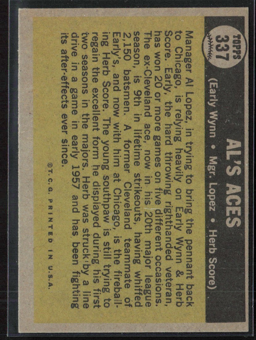 Al's Aces Wynn Lopez Score 1961 Topps #337.0 Chicago White Sox