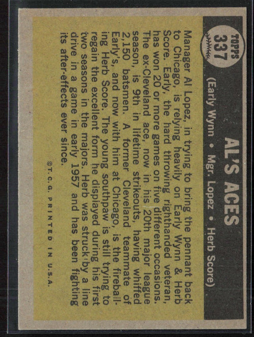Al's Aces Wynn Lopez Score 1961 Topps #337.0 Chicago White Sox