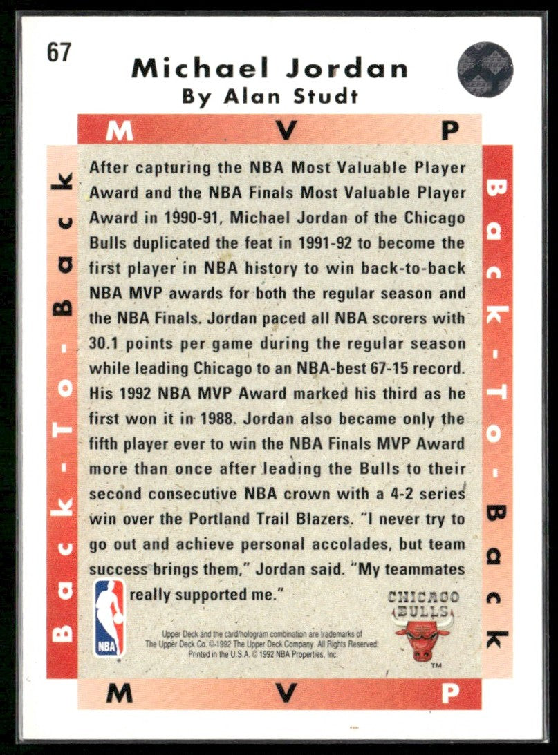 Michael Jordan 1992 Upper Deck #67 Chicago Bulls