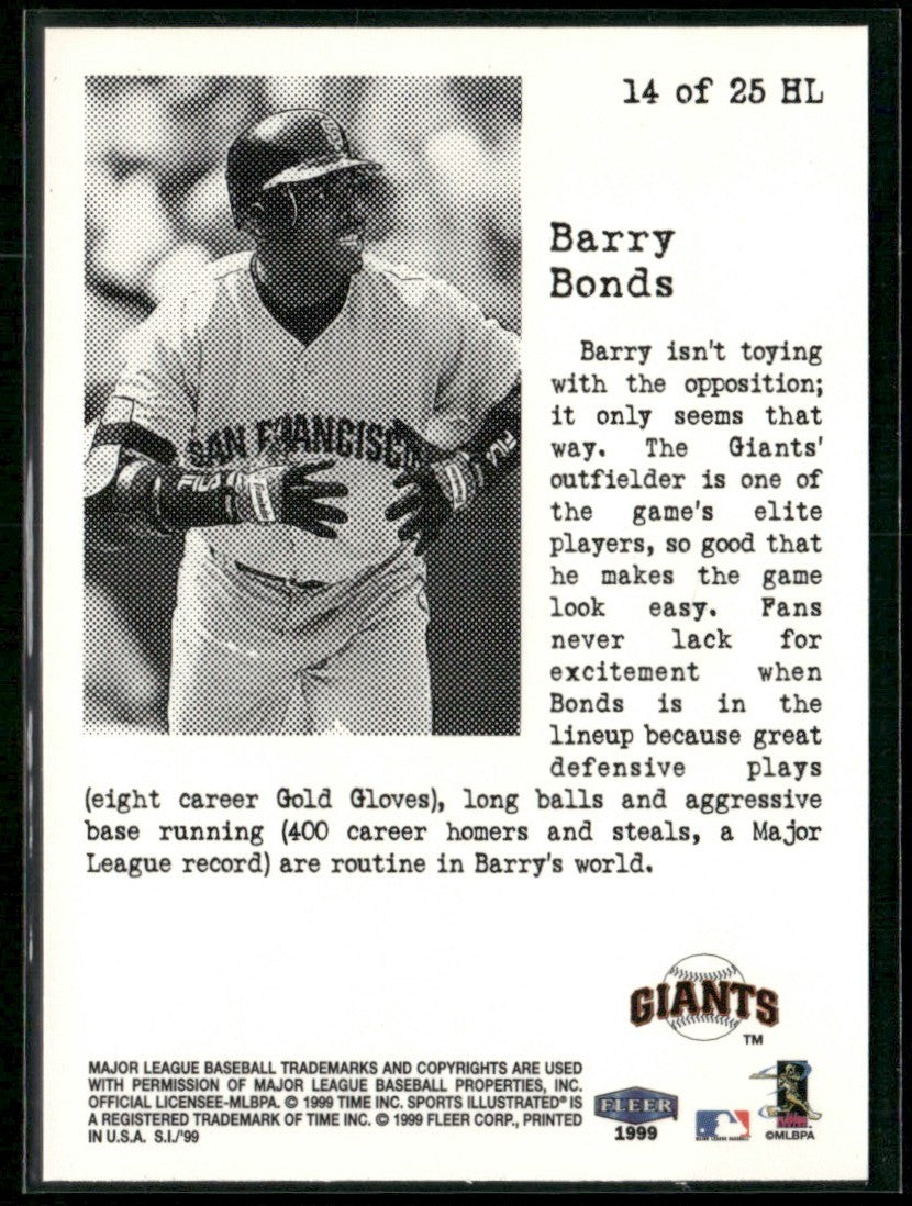 Barry Bonds 1999 Fleer Sports Illustrated Headliners #14 San Francisco Giants