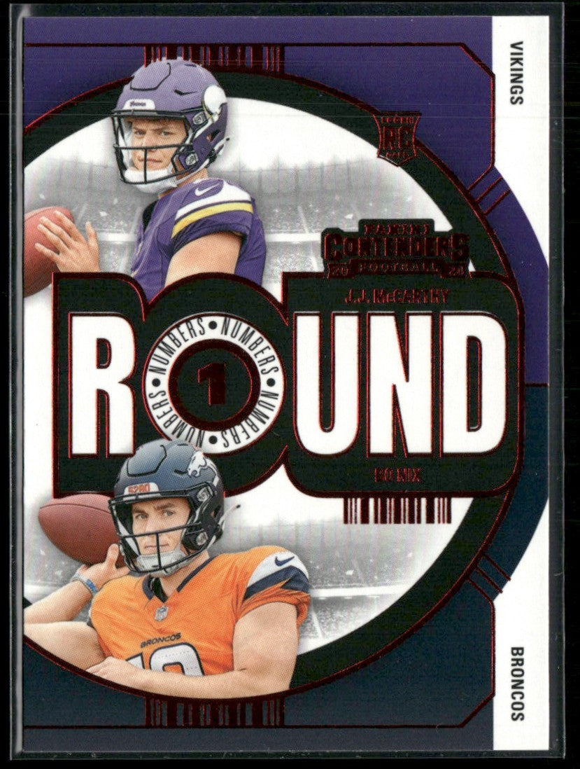 Bo Nix / J.J. McCarthy 2024 Panini Contenders Round Numbers Red RC #4