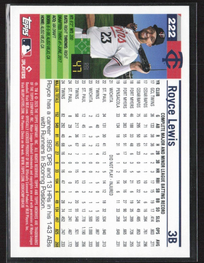 Royce Lewis 2025 Topps Archives 2005 Black Foilboard #222 Minnesota Twins