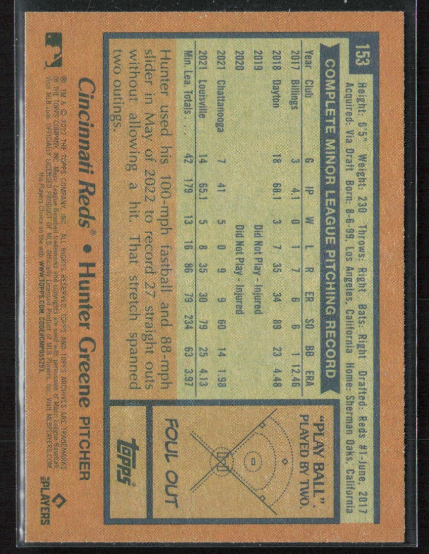 Hunter Greene 2022 Topps Archives RC #153 Cincinnati Reds