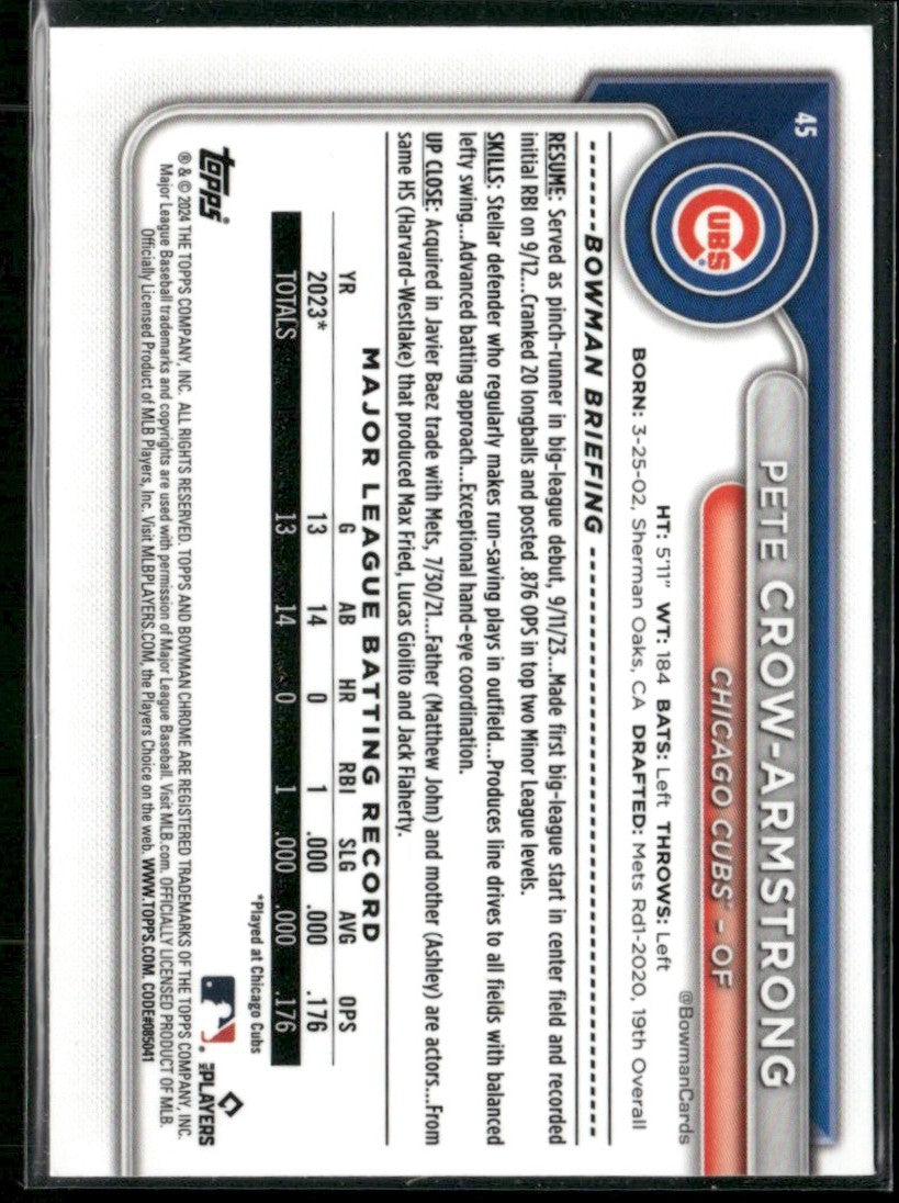 Pete Crow-Armstrong 2024 Bowman Chrome RC #45 Chicago Cubs
