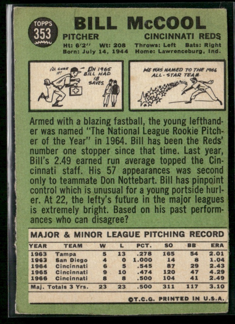 Bill McCool 1967 Topps #353 Cincinnati Reds
