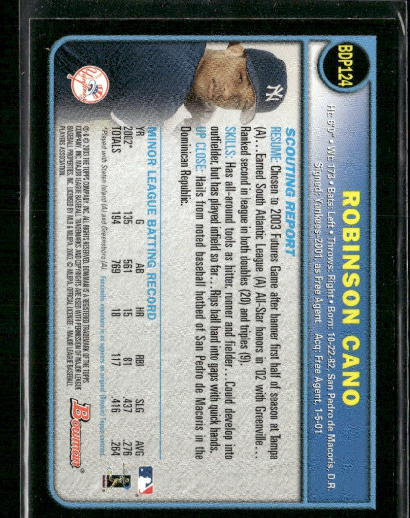 Robinson Cano 2003 Bowman Draft Picks & Prospects 1st RC #BDP124