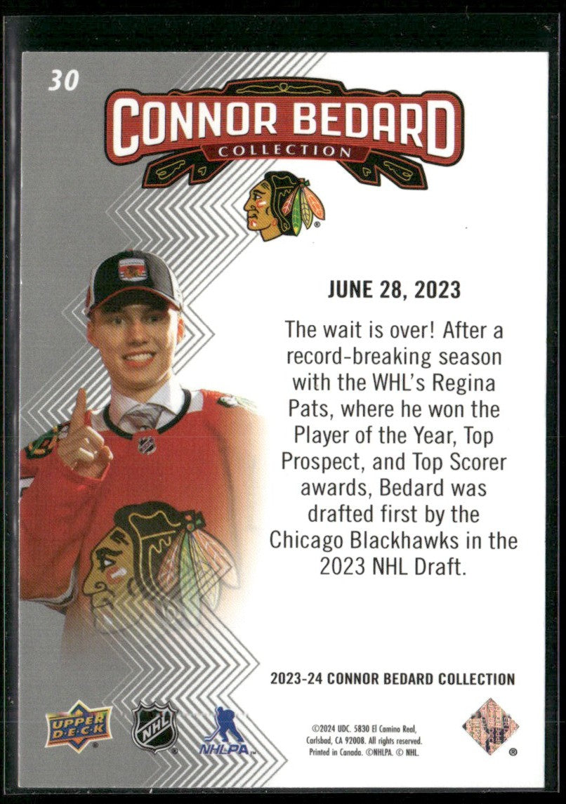 Connor Bedard 2023 Upper Deck Collection Highlights #30 Chicago Blackhawks