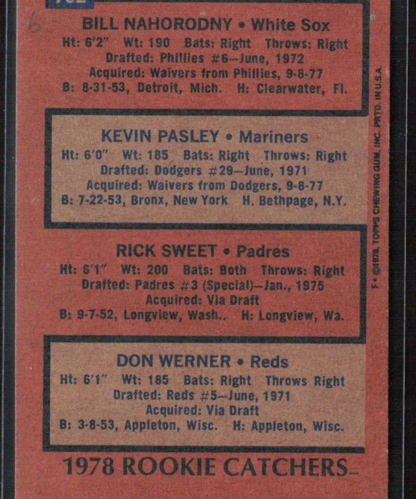 Bill Nahorodny/Kevin Pasley/Rick Sweet/Don Werner 1978 Topps RC #702