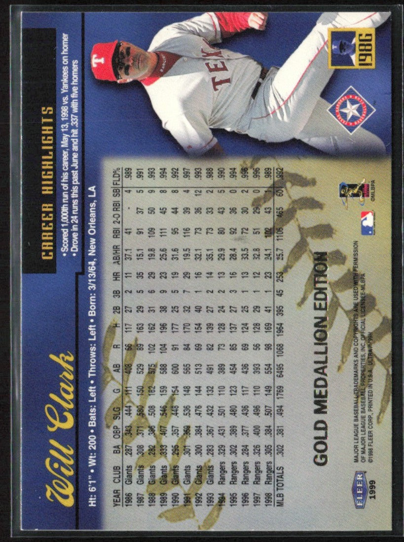 Will Clark 1999 Fleer Ultra Gold Medallion #198G Texas Rangers