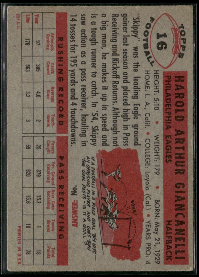 Hal Giancanelli 1956 Topps #16 Philadelphia Eagles
